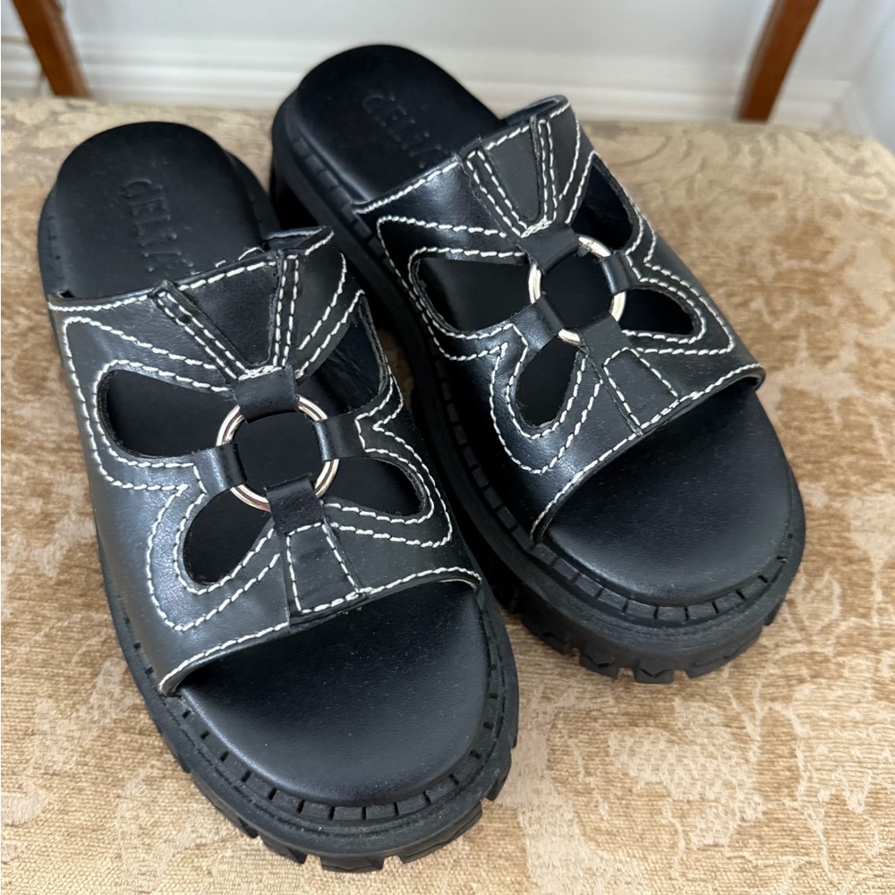 dELiA*s Black Platform Sandals Feeling Good Platform Slides